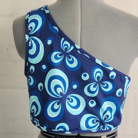 Frankie's Bikinis Syd One Shoulder Sexy Cut-Out Bikini Top Amulet Blue Large - Picture 4 of 13